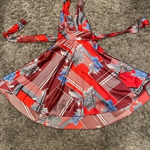 Floral Striped Red and Blue Dress